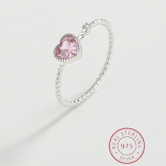 Pink Love Heart Premium Zircon 925 Sterling Silver Cross Band Rings - Picture 4 of 15